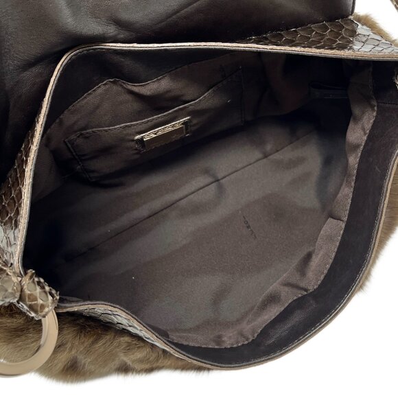 FENDI Vintage Logo Chef Mink Faux Fur Shoulder Bag Handbag Python Brown [106352] - Picture 10 of 12